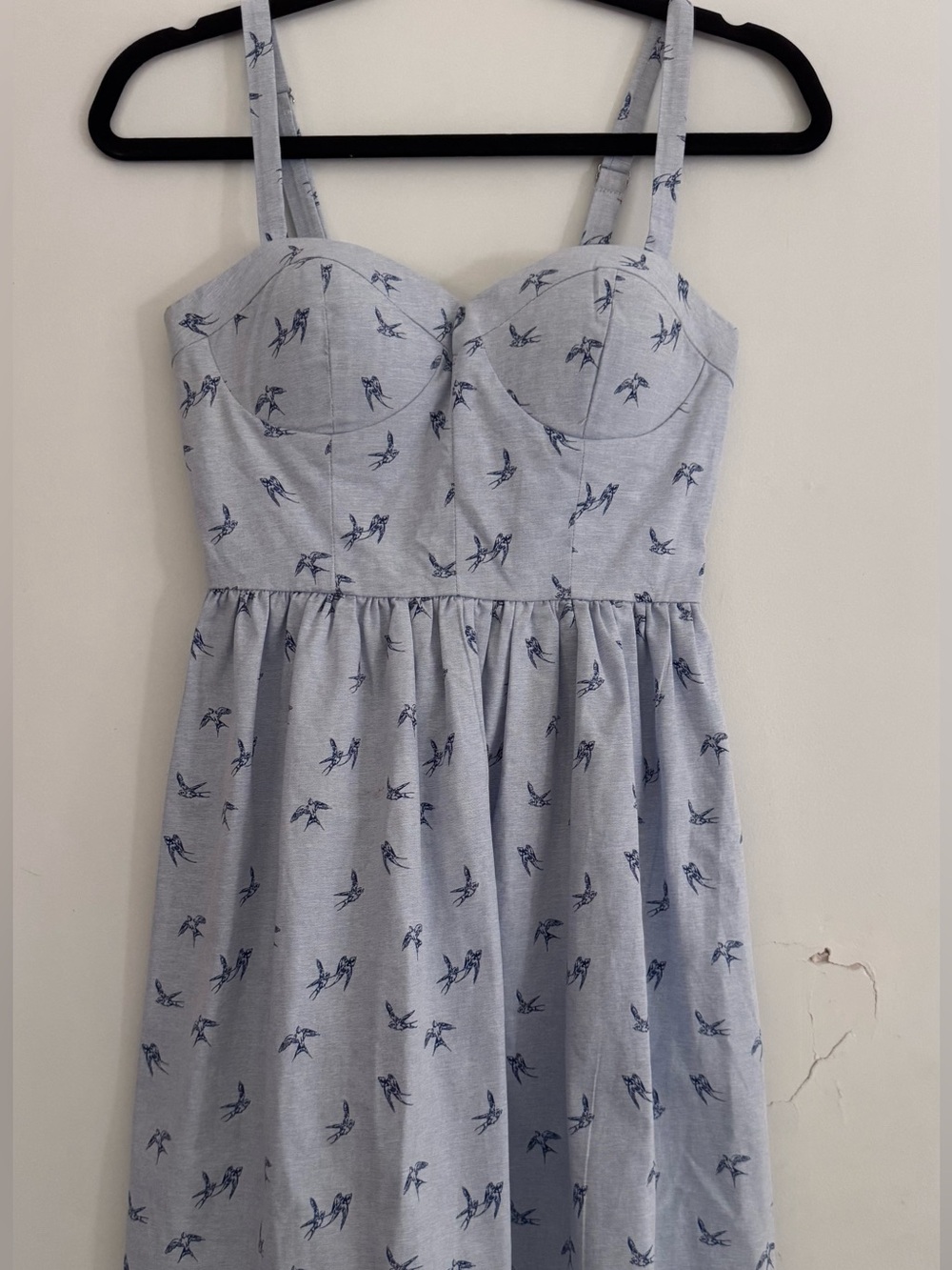 Light Blue Bird-Print Sundress with Adjustable Straps Size 4 Feminine